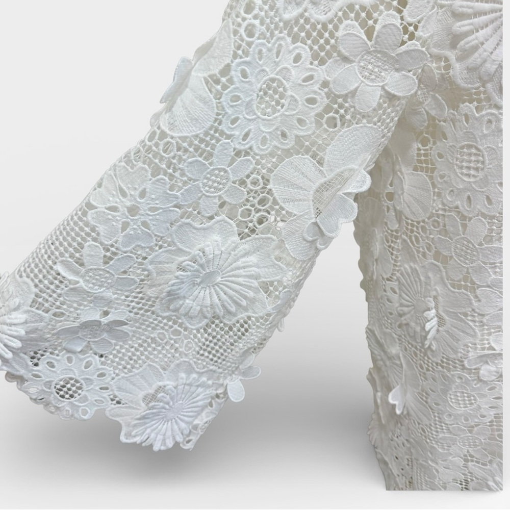 J.Marie Seraphina Shift Dress White Floral 3D Lace 3/4 Sleeve Kaftan NWT - Picture 3 of 14